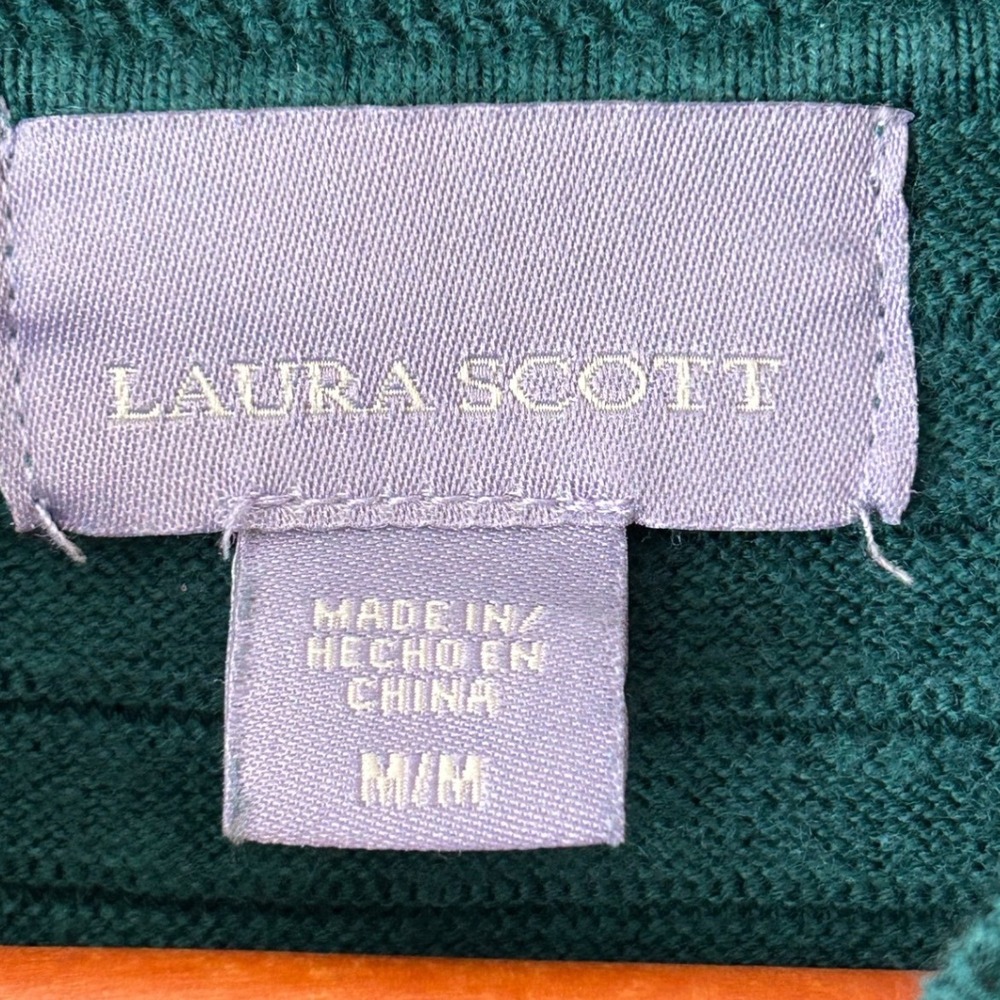 Laura Scott Greenish-Teal Sweater Horizontal Accent Ribbing‎ Women's Size Med - Picture 3 of 5